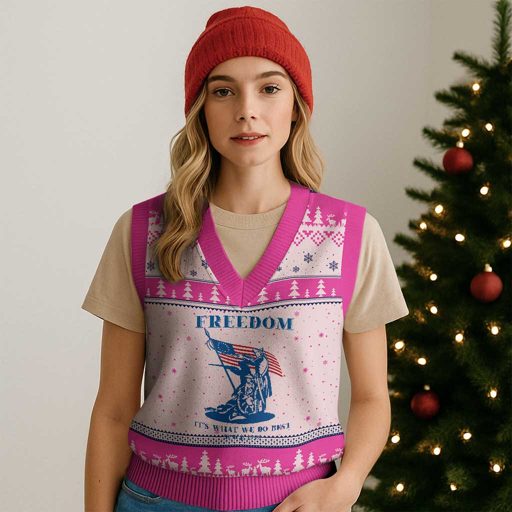 Freedom It’s What We Do Best Since 1776 V-Neck Knit Sweater Vest Revolutionary War Patriot Battle Scene TS02 Hot Pink Print Your Wear
