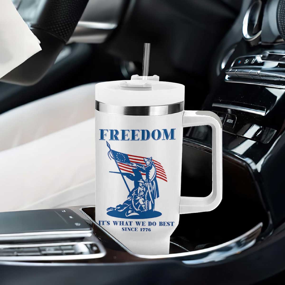 Freedom It’s What We Do Best Since 1776 Tumbler With Handle Revolutionary War Patriot Battle Scene TS02 Print Your Wear