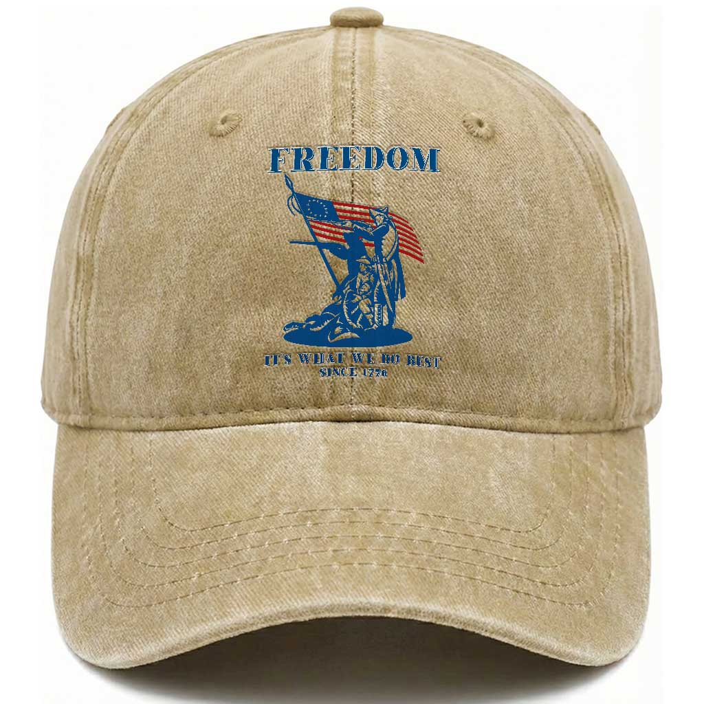 Freedom It’s What We Do Best Since 1776 Washed Cotton Baseball Cap Revolutionary War Patriot Battle Scene TS02 Print Your Wear