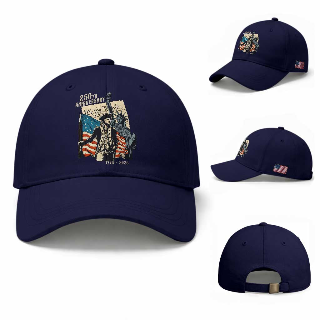 250th Anniversary 1776-2026 We The People Baseball Cap George Washington and Statue of Liberty History Pride TS02 Baseball Cap Universal Fit Dark Blue Print Your Wear