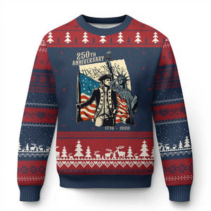 250th Anniversary 1776-2026 We The People Ugly Christmas Sweater George Washington and Statue of Liberty History Pride TS02 Navy Red Print Your Wear