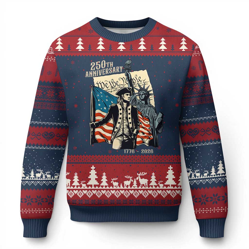 250th Anniversary 1776-2026 We The People Ugly Christmas Sweater George Washington and Statue of Liberty History Pride TS02 Navy Red Print Your Wear