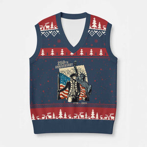 250th Anniversary 1776-2026 We The People V-Neck Knit Sweater Vest George Washington and Statue of Liberty History Pride TS02 Navy Red Print Your Wear