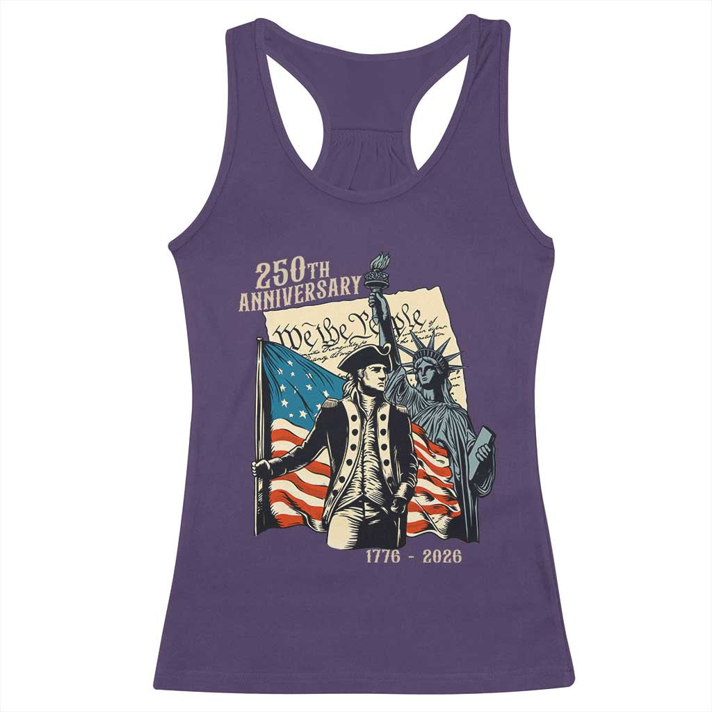 250th Anniversary 1776-2026 We The People Racerback Tank Top George Washington and Statue of Liberty History Pride TS02 Purple Print Your Wear