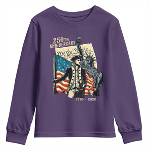 250th Anniversary 1776-2026 We The People Youth Sweatshirt George Washington and Statue of Liberty History Pride TS02 Purple Print Your Wear