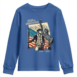 250th Anniversary 1776-2026 We The People Youth Sweatshirt George Washington and Statue of Liberty History Pride TS02 Royal Blue Print Your Wear