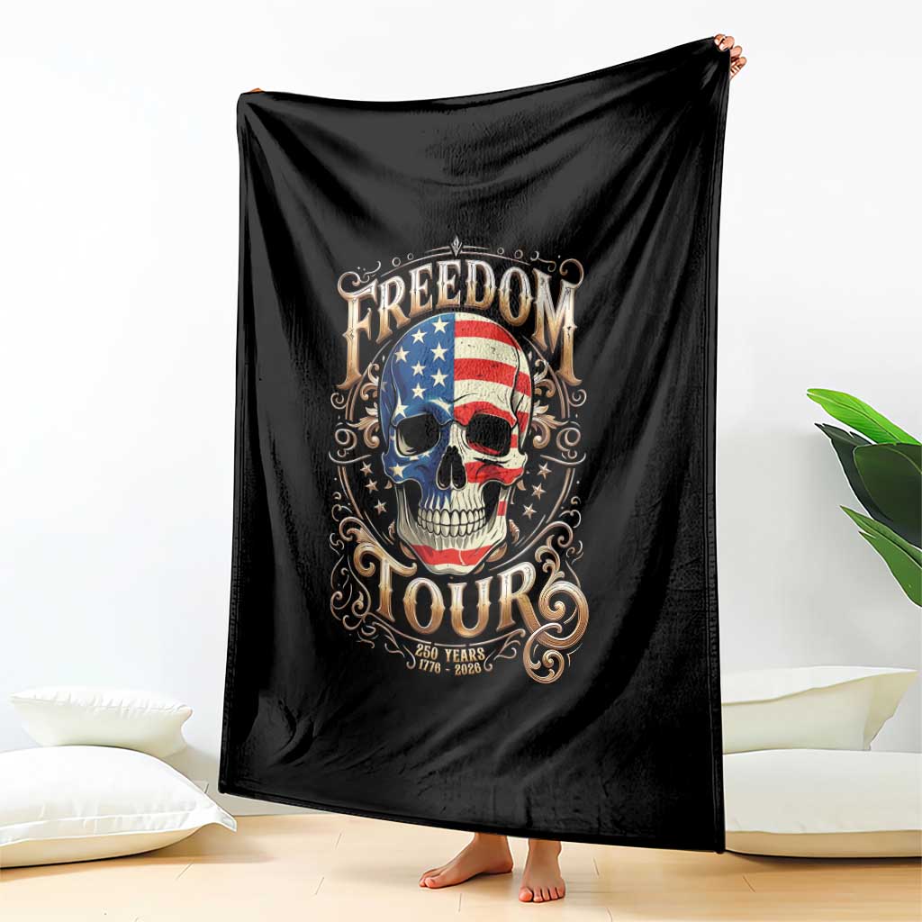 Freedom Tour 250 Years 1776-2026 American Flag Skull Throw Blanket Rock Aesthetic Patriotic Semiquincentennial 250th Anniversary TS02 Print Your Wear