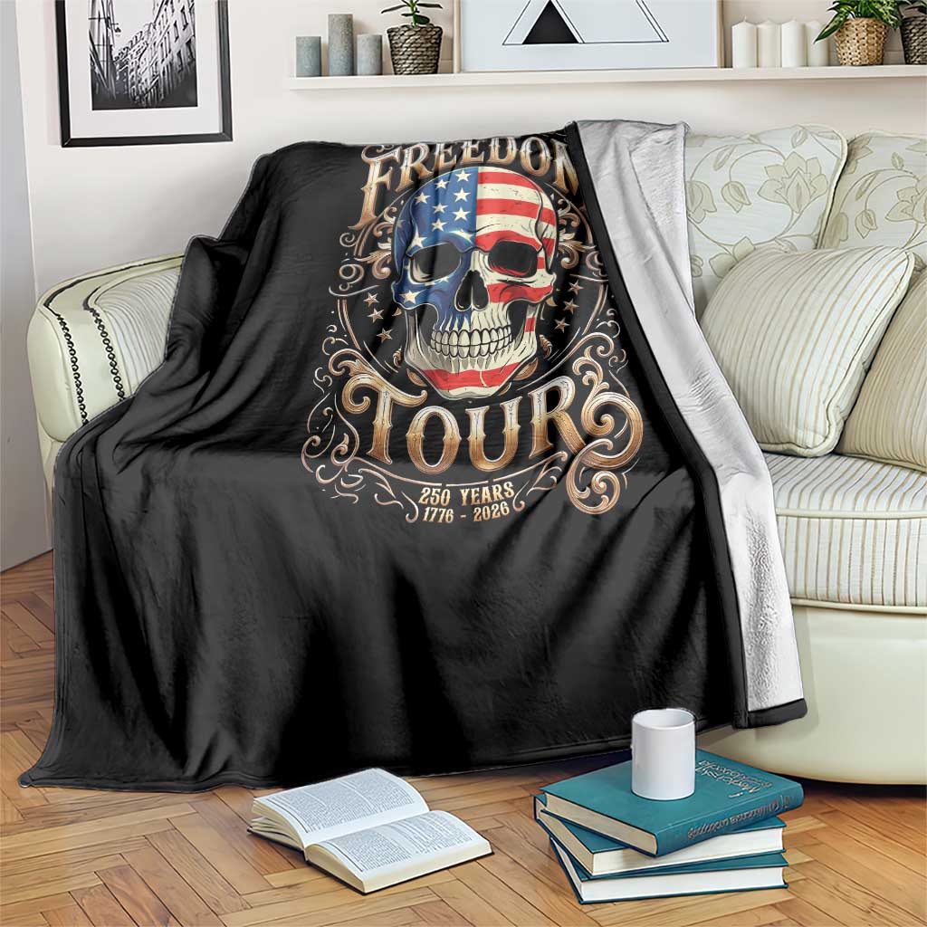 Freedom Tour 250 Years 1776-2026 American Flag Skull Throw Blanket Rock Aesthetic Patriotic Semiquincentennial 250th Anniversary TS02 Print Your Wear