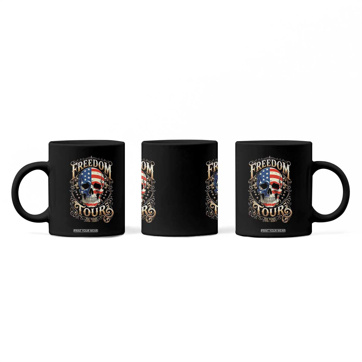 Freedom Tour 250 Years 1776-2026 American Flag Skull Coffee Mug Rock Aesthetic Patriotic Semiquincentennial 250th Anniversary TS02 Print Your Wear