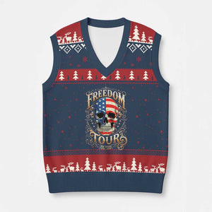 Freedom Tour 250 Years 1776-2026 American Flag Skull V-Neck Knit Sweater Vest Rock Aesthetic Patriotic Semiquincentennial 250th Anniversary TS02 Navy Red Print Your Wear