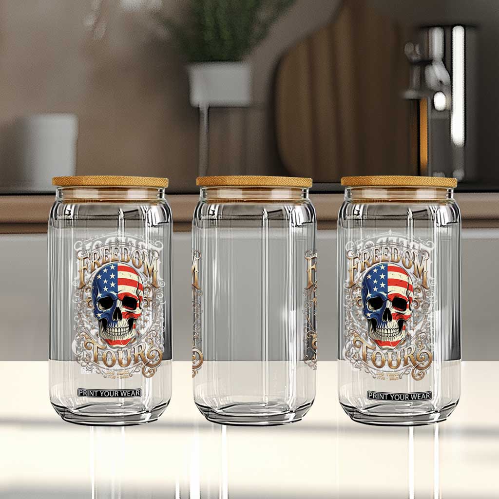 Freedom Tour 250 Years 1776-2026 American Flag Skull Glass Can Rock Aesthetic Patriotic Semiquincentennial 250th Anniversary TS02 Print Your Wear