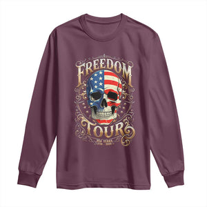 Freedom Tour 250 Years 1776-2026 American Flag Skull Long Sleeve Shirt Rock Aesthetic Patriotic Semiquincentennial 250th Anniversary TS02 Maroon Print Your Wear