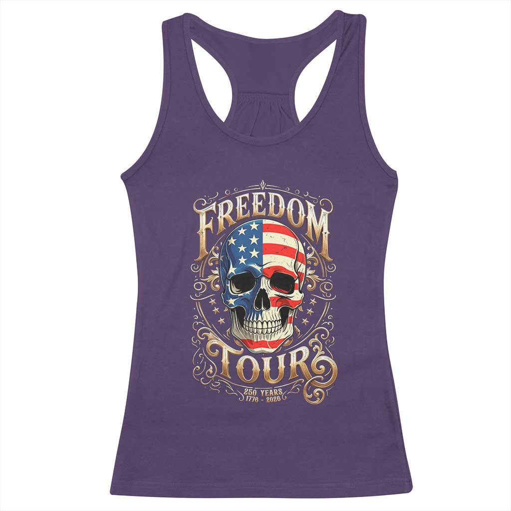 Freedom Tour 250 Years 1776-2026 American Flag Skull Racerback Tank Top Rock Aesthetic Patriotic Semiquincentennial 250th Anniversary TS02 Purple Print Your Wear