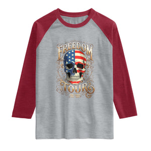 Freedom Tour 250 Years 1776-2026 American Flag Skull Raglan Shirt Rock Aesthetic Patriotic Semiquincentennial 250th Anniversary TS02 Heather Gray Heather Red Print Your Wear