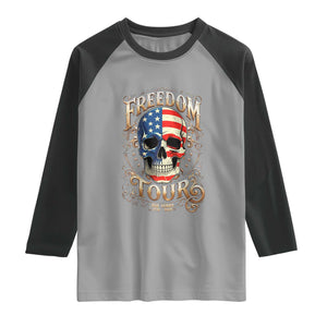 Freedom Tour 250 Years 1776-2026 American Flag Skull Raglan Shirt Rock Aesthetic Patriotic Semiquincentennial 250th Anniversary TS02 Sport Gray Black Print Your Wear