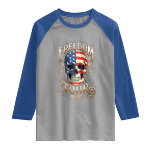 Freedom Tour 250 Years 1776-2026 American Flag Skull Raglan Shirt Rock Aesthetic Patriotic Semiquincentennial 250th Anniversary TS02 Sport Gray Royal Print Your Wear