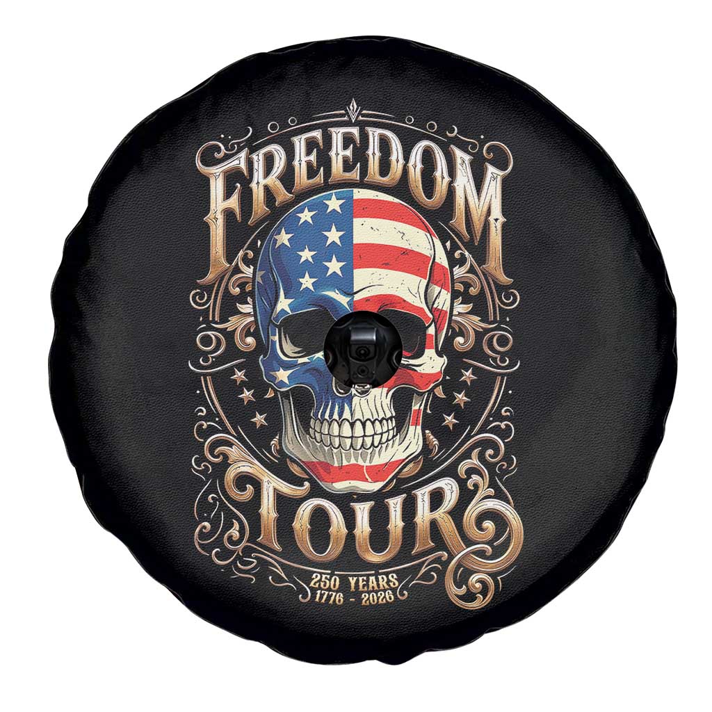 Freedom Tour 250 Years 1776-2026 American Flag Skull Spare Tire Cover Rock Aesthetic Patriotic Semiquincentennial 250th Anniversary TS02 Print Your Wear