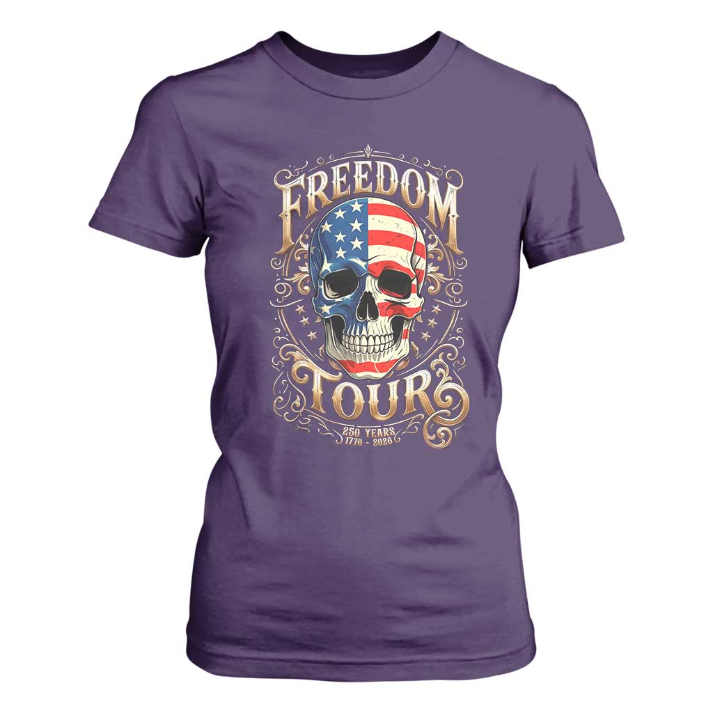 Freedom Tour 250 Years 1776-2026 American Flag Skull T Shirt For Women Rock Aesthetic Patriotic Semiquincentennial 250th Anniversary TS02 Purple Print Your Wear