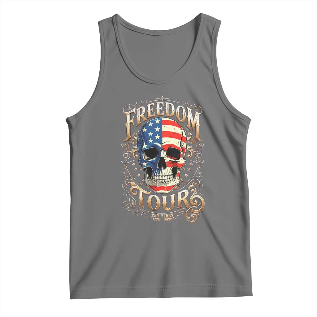 Freedom Tour 250 Years 1776-2026 American Flag Skull Tank Top Rock Aesthetic Patriotic Semiquincentennial 250th Anniversary TS02 Black Heather Print Your Wear