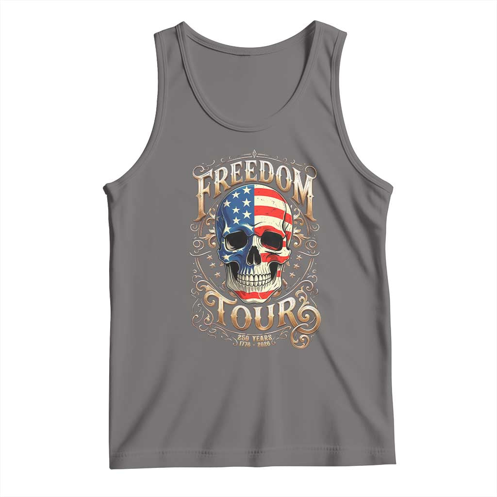 Freedom Tour 250 Years 1776-2026 American Flag Skull Tank Top Rock Aesthetic Patriotic Semiquincentennial 250th Anniversary TS02 Deep Heather Print Your Wear