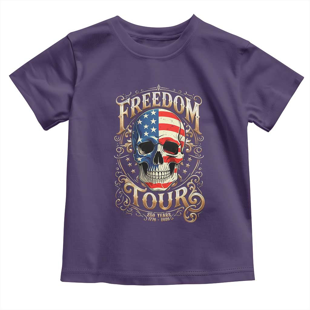 Freedom Tour 250 Years 1776-2026 American Flag Skull Toddler T Shirt Rock Aesthetic Patriotic Semiquincentennial 250th Anniversary TS02 Purple Print Your Wear