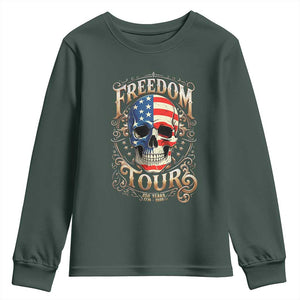 Freedom Tour 250 Years 1776-2026 American Flag Skull Youth Sweatshirt Rock Aesthetic Patriotic Semiquincentennial 250th Anniversary TS02 Dark Forest Green Print Your Wear