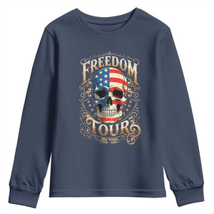 Freedom Tour 250 Years 1776-2026 American Flag Skull Youth Sweatshirt Rock Aesthetic Patriotic Semiquincentennial 250th Anniversary TS02 Navy Print Your Wear