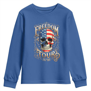 Freedom Tour 250 Years 1776-2026 American Flag Skull Youth Sweatshirt Rock Aesthetic Patriotic Semiquincentennial 250th Anniversary TS02 Royal Blue Print Your Wear