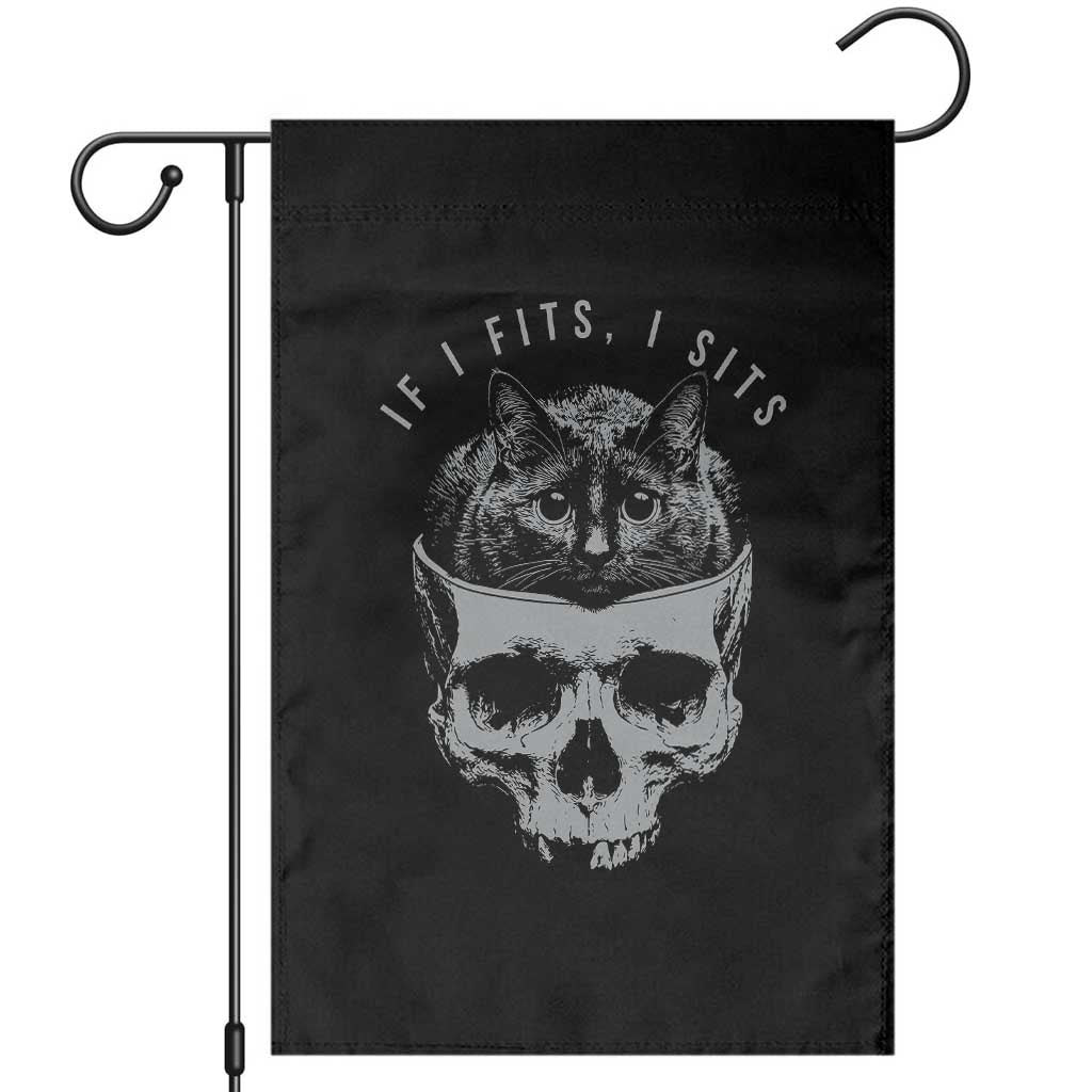 If I Fits I Sits Funny Cat in Skull Garden Flag Dark Aesthetic Goth Cat Lover Gift for Macabre and Meme Fans TS02 Black Print Your Wear