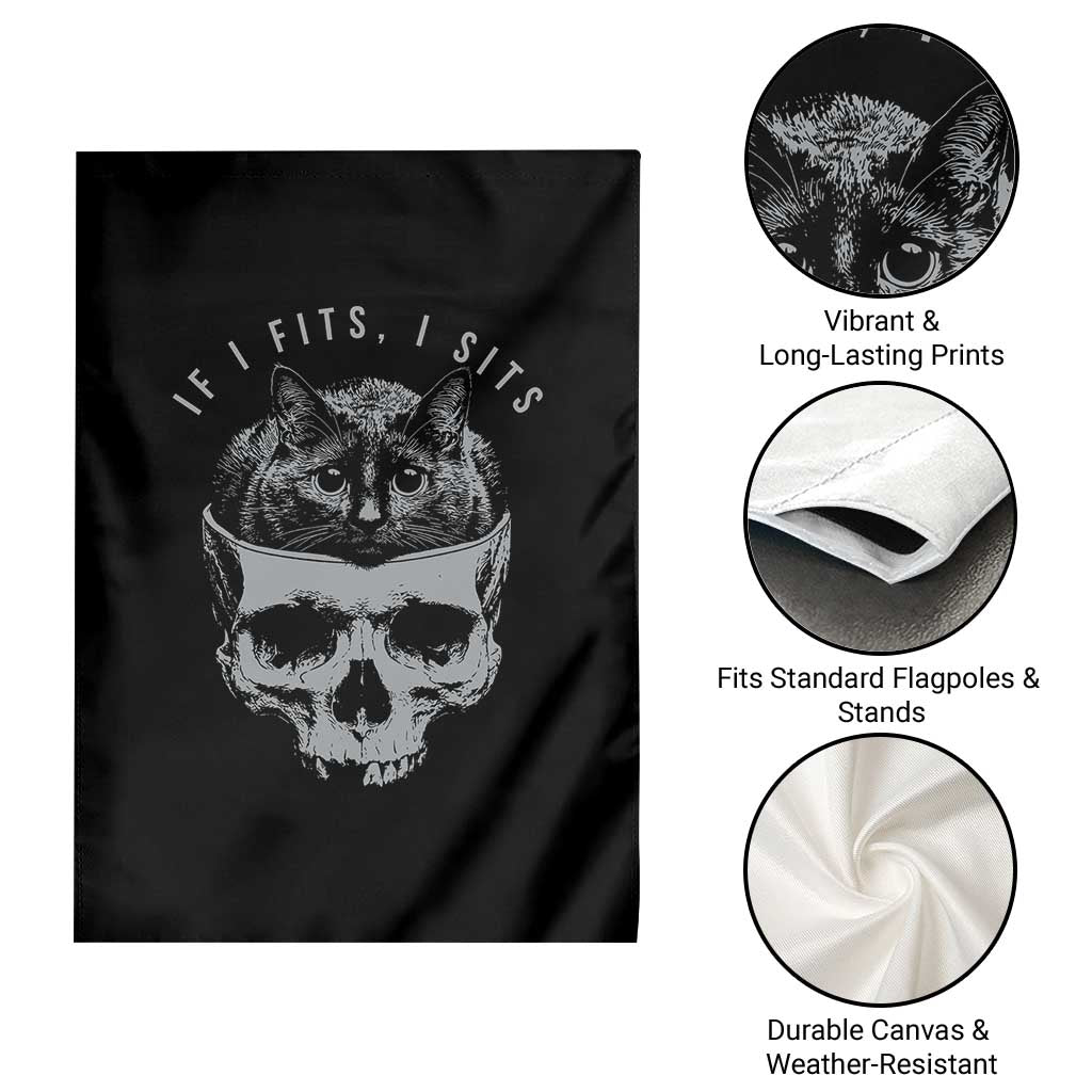 If I Fits I Sits Funny Cat in Skull Garden Flag Dark Aesthetic Goth Cat Lover Gift for Macabre and Meme Fans TS02 Print Your Wear