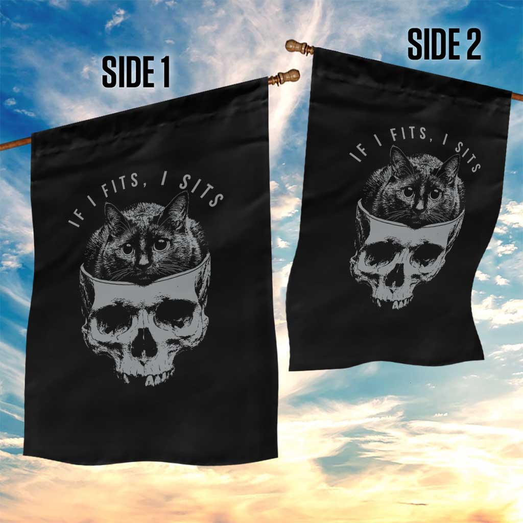 If I Fits I Sits Funny Cat in Skull Garden Flag Dark Aesthetic Goth Cat Lover Gift for Macabre and Meme Fans TS02 Print Your Wear