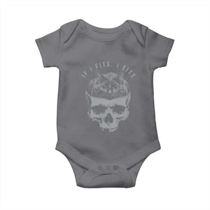 If I Fits I Sits Funny Cat in Skull Baby Onesie Dark Aesthetic Goth Cat Lover Gift for Macabre and Meme Fans TS02 Charcoal Print Your Wear