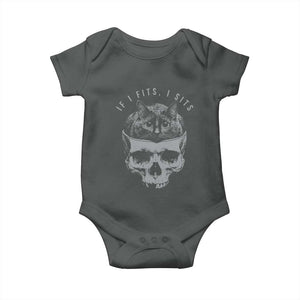 If I Fits I Sits Funny Cat in Skull Baby Onesie Dark Aesthetic Goth Cat Lover Gift for Macabre and Meme Fans TS02 Dark Heather Print Your Wear