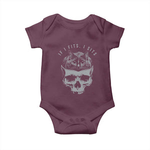 If I Fits I Sits Funny Cat in Skull Baby Onesie Dark Aesthetic Goth Cat Lover Gift for Macabre and Meme Fans TS02 Maroon Print Your Wear