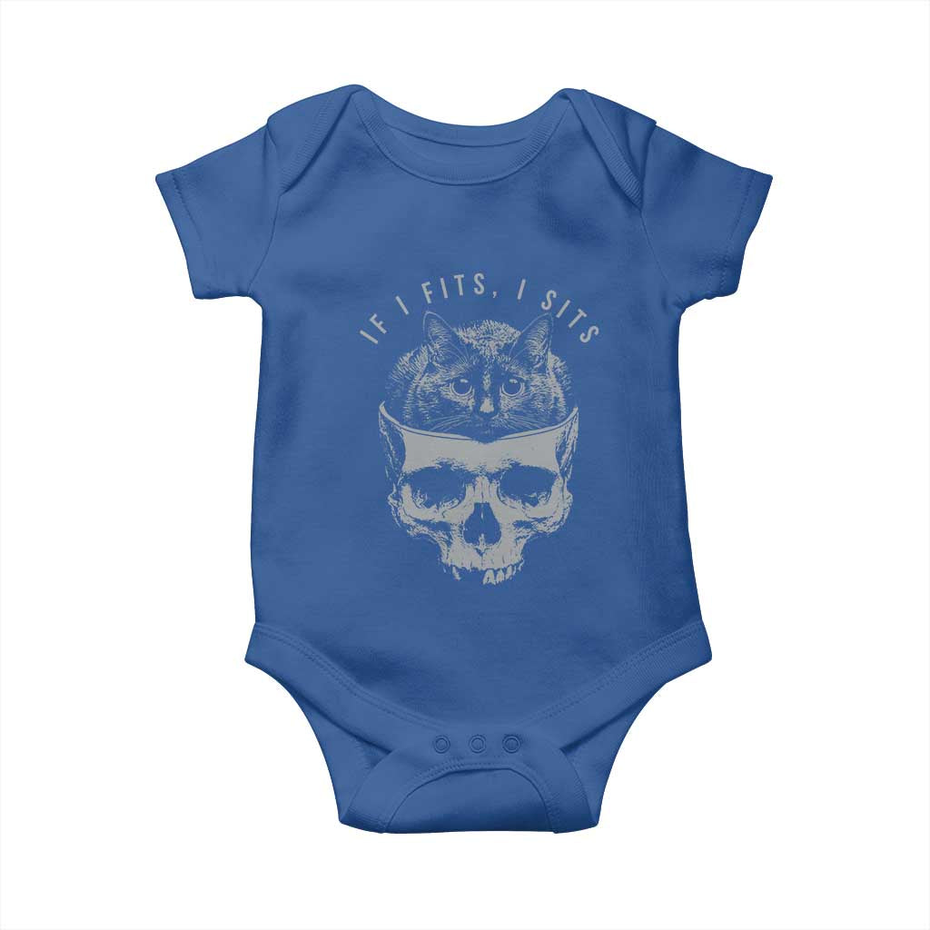 If I Fits I Sits Funny Cat in Skull Baby Onesie Dark Aesthetic Goth Cat Lover Gift for Macabre and Meme Fans TS02 Royal Blue Print Your Wear