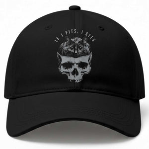 If I Fits I Sits Funny Cat in Skull Baseball Cap Dark Aesthetic Goth Cat Lover Gift for Macabre and Meme Fans TS02 Print Your Wear