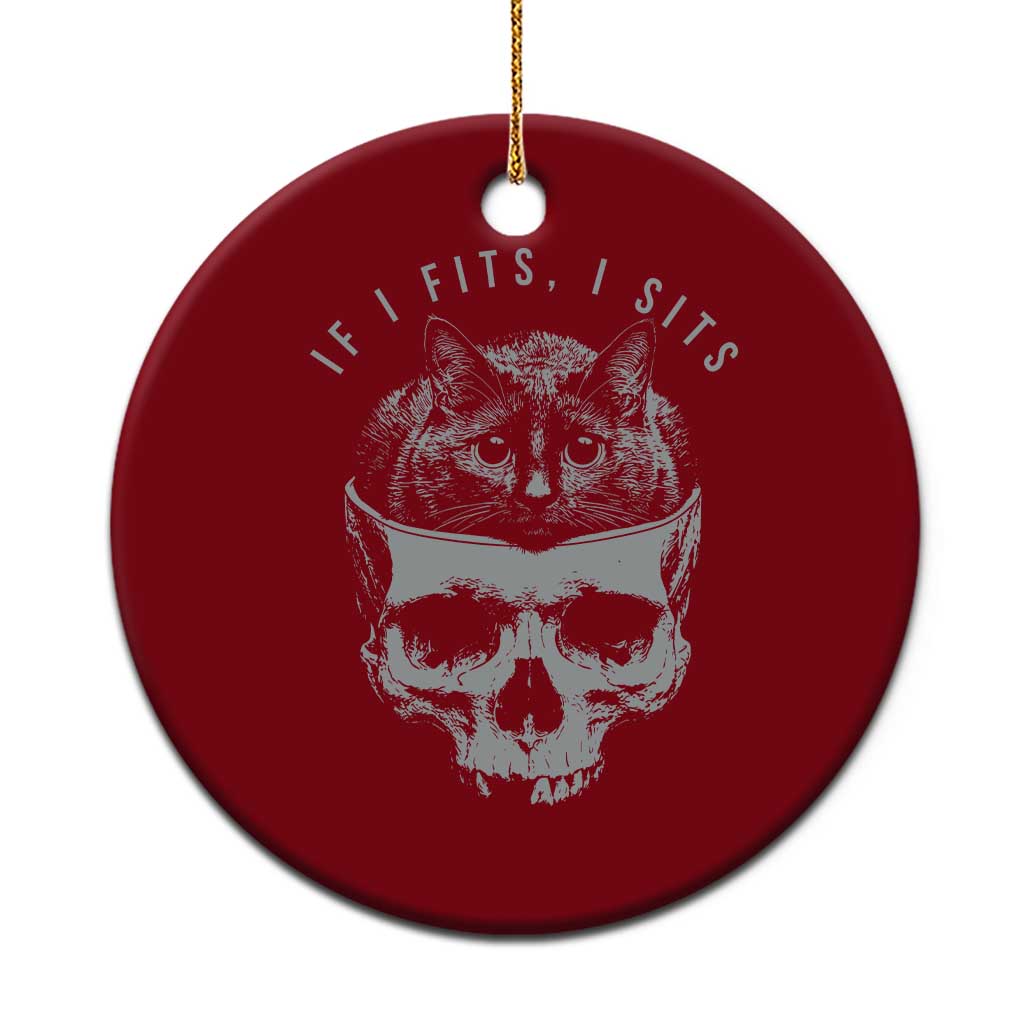 If I Fits I Sits Funny Cat in Skull Ceramic Ornament Dark Aesthetic Goth Cat Lover Gift for Macabre and Meme Fans TS02 1pc Red Print Your Wear