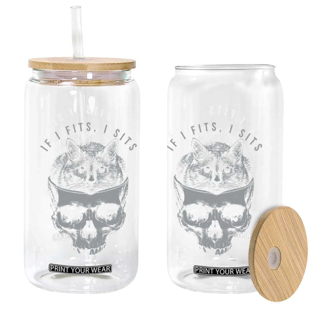 If I Fits I Sits Funny Cat in Skull Glass Can Dark Aesthetic Goth Cat Lover Gift for Macabre and Meme Fans TS02 Print Your Wear