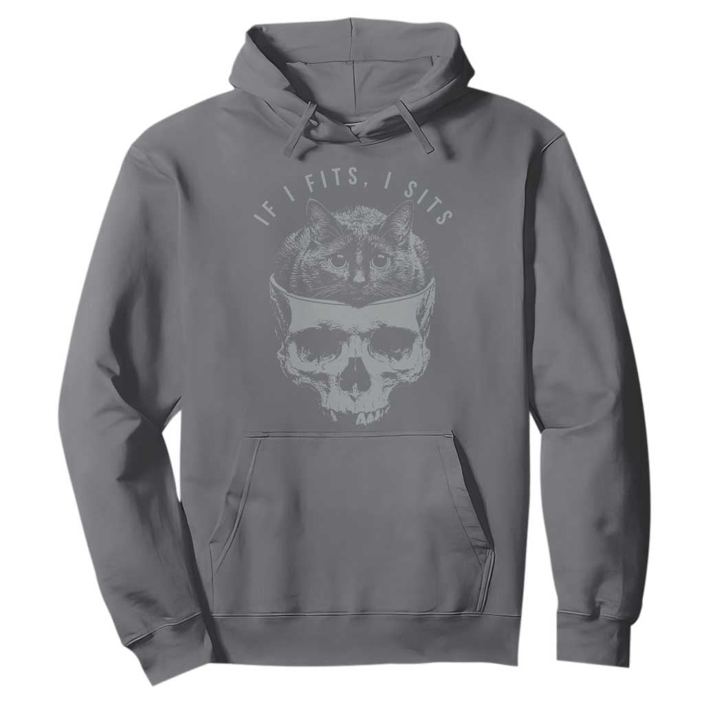 If I Fits I Sits Funny Cat in Skull Hoodie Dark Aesthetic Goth Cat Lover Gift for Macabre and Meme Fans TS02 Charcoal Print Your Wear