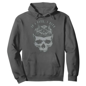If I Fits I Sits Funny Cat in Skull Hoodie Dark Aesthetic Goth Cat Lover Gift for Macabre and Meme Fans TS02 Dark Heather Print Your Wear