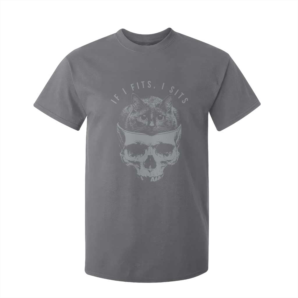 If I Fits I Sits Funny Cat in Skull T Shirt For Kid Dark Aesthetic Goth Cat Lover Gift for Macabre and Meme Fans TS02 Charcoal Print Your Wear