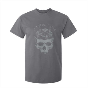 If I Fits I Sits Funny Cat in Skull T Shirt For Kid Dark Aesthetic Goth Cat Lover Gift for Macabre and Meme Fans TS02 Charcoal Print Your Wear