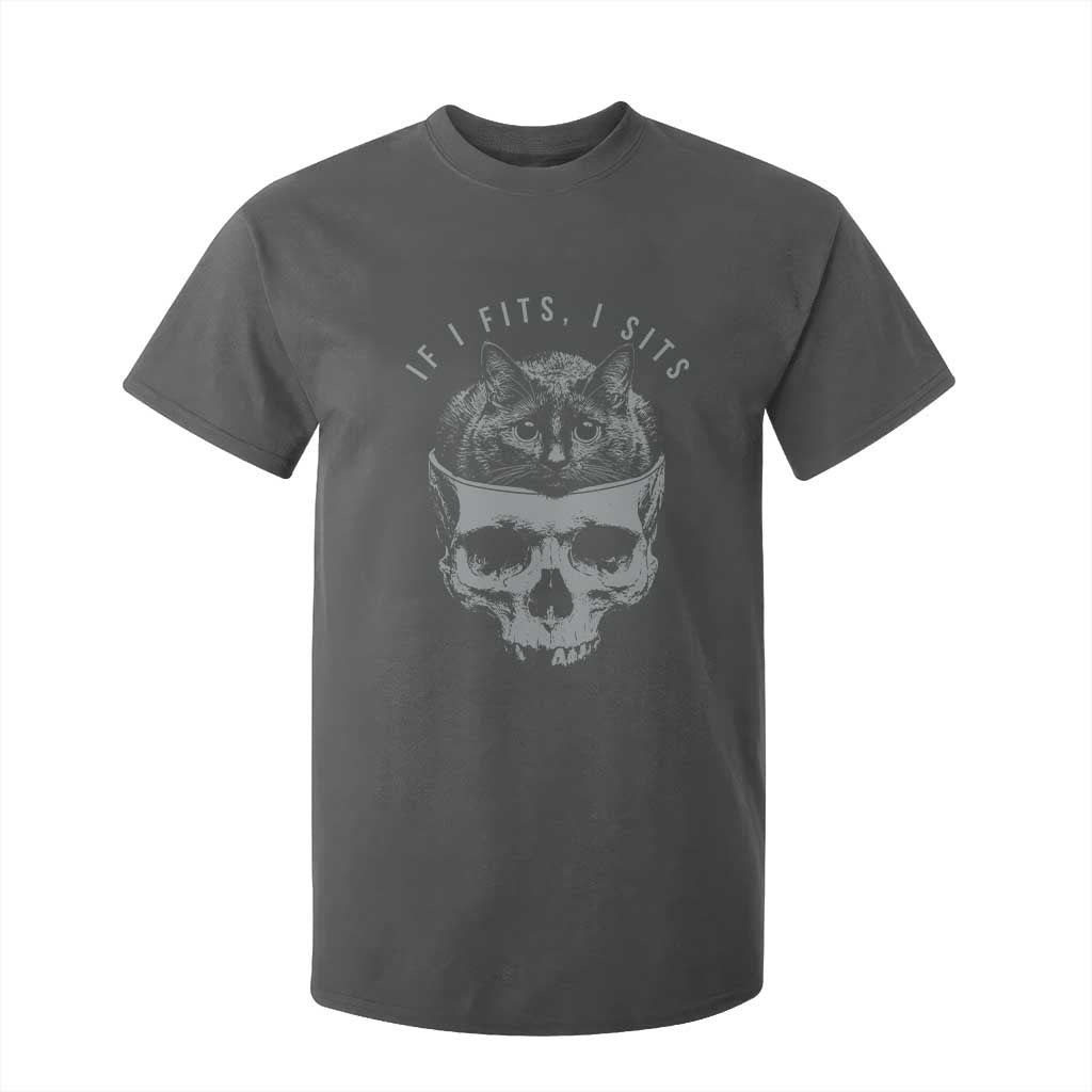 If I Fits I Sits Funny Cat in Skull T Shirt For Kid Dark Aesthetic Goth Cat Lover Gift for Macabre and Meme Fans TS02 Dark Heather Print Your Wear