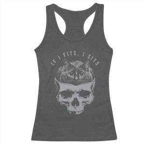 If I Fits I Sits Funny Cat in Skull Racerback Tank Top Dark Aesthetic Goth Cat Lover Gift for Macabre and Meme Fans TS02 Dark Heather Print Your Wear