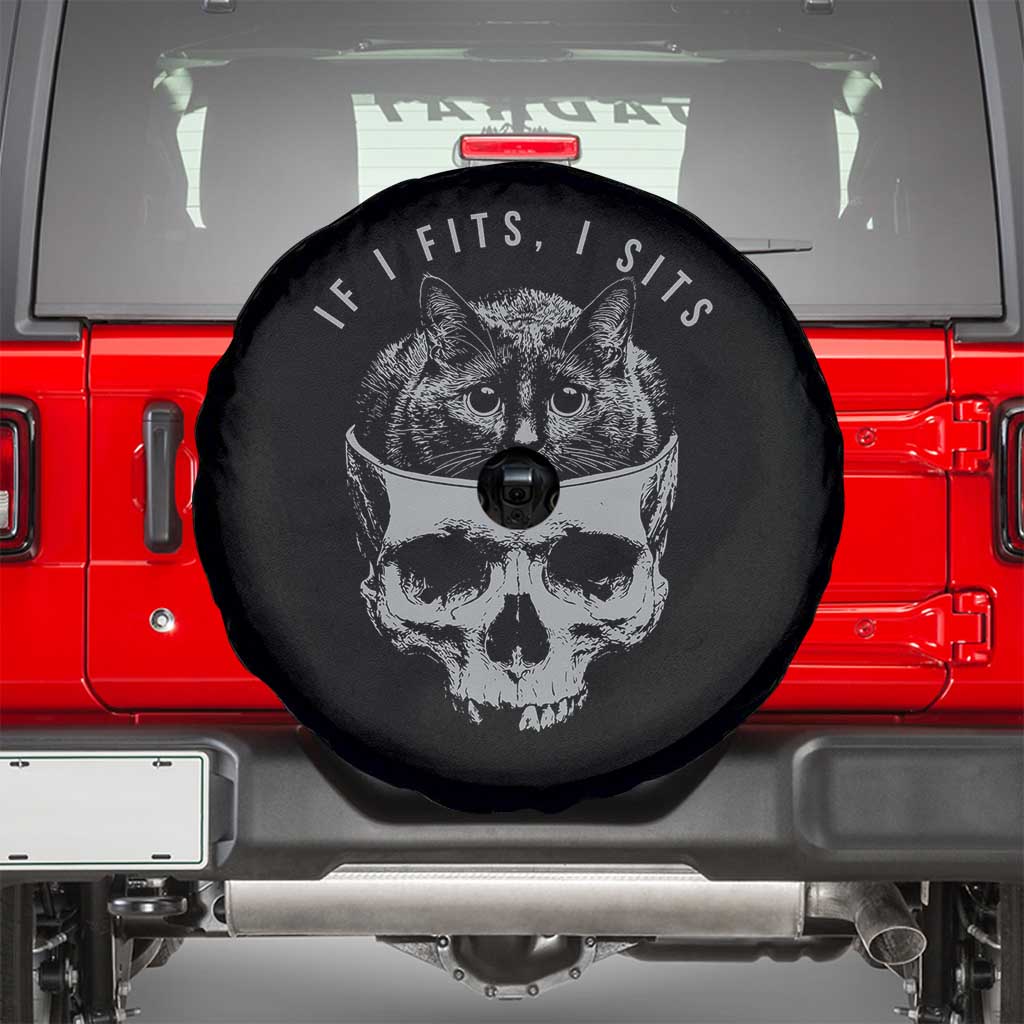 If I Fits I Sits Funny Cat in Skull Spare Tire Cover Dark Aesthetic Goth Cat Lover Gift for Macabre and Meme Fans TS02 Black Print Your Wear