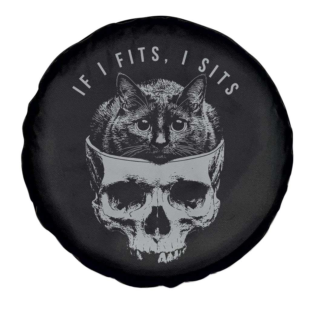 If I Fits I Sits Funny Cat in Skull Spare Tire Cover Dark Aesthetic Goth Cat Lover Gift for Macabre and Meme Fans TS02 Print Your Wear