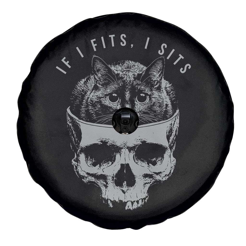 If I Fits I Sits Funny Cat in Skull Spare Tire Cover Dark Aesthetic Goth Cat Lover Gift for Macabre and Meme Fans TS02 Print Your Wear