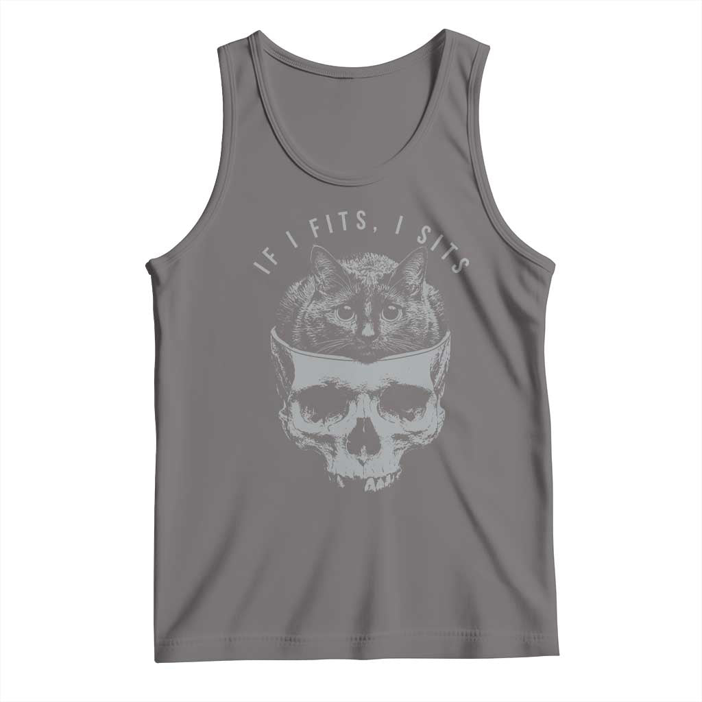 If I Fits I Sits Funny Cat in Skull Tank Top Dark Aesthetic Goth Cat Lover Gift for Macabre and Meme Fans TS02 Deep Heather Print Your Wear
