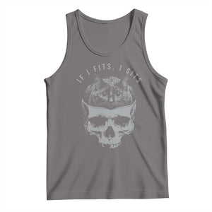 If I Fits I Sits Funny Cat in Skull Tank Top Dark Aesthetic Goth Cat Lover Gift for Macabre and Meme Fans TS02 Deep Heather Print Your Wear