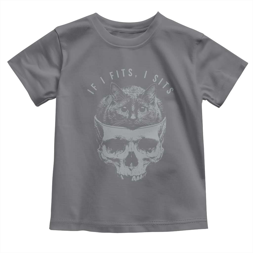 If I Fits I Sits Funny Cat in Skull Toddler T Shirt Dark Aesthetic Goth Cat Lover Gift for Macabre and Meme Fans TS02 Charcoal Print Your Wear